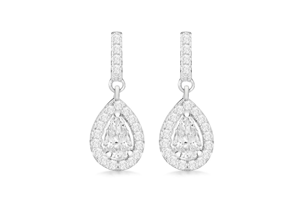 Sterling Silver Rhodium Plated Zirconia Teardrop Earrings
