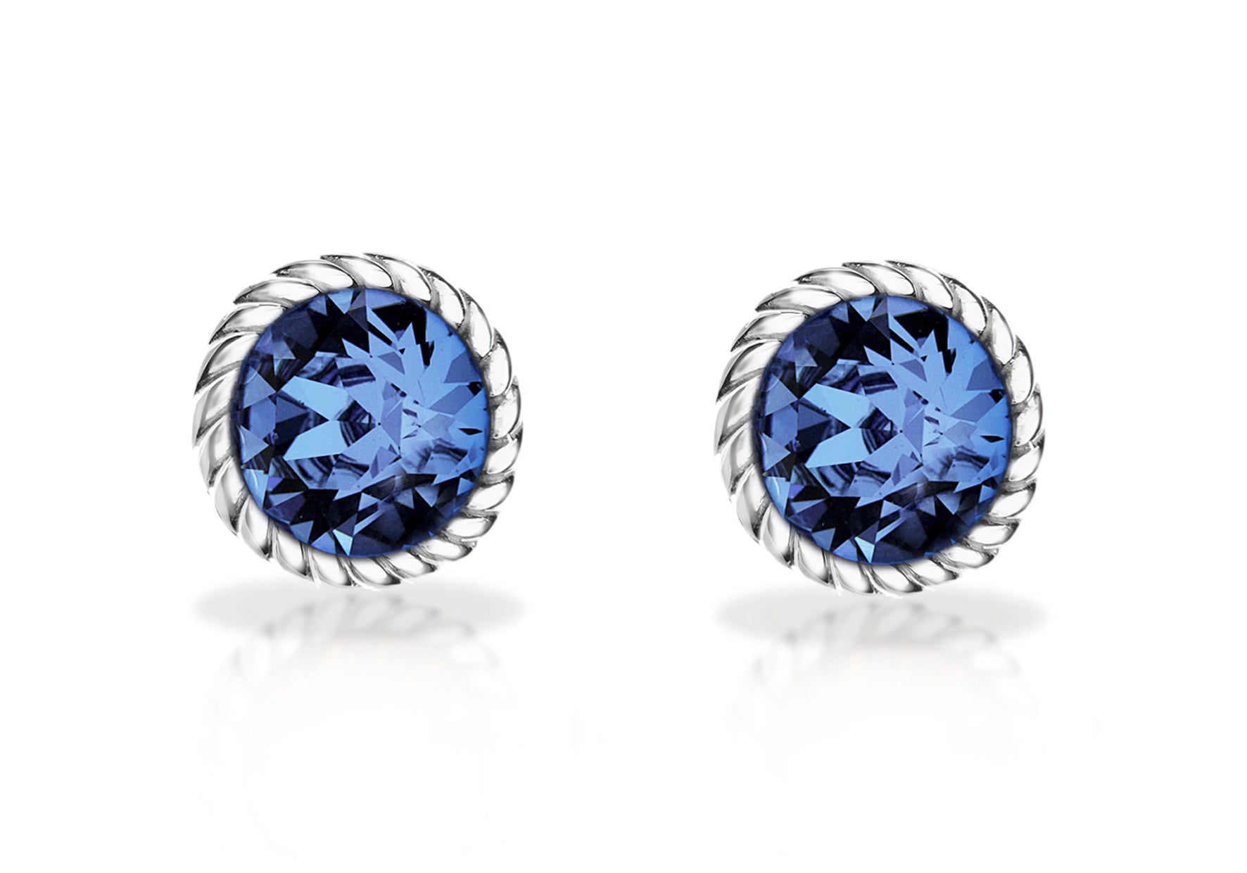 Sterling Silver Deep Blue Swarovski Crystal September Birthstone Stud Earrings