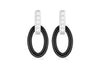 Sterling Silver Rhodium Plated Oval Black Ceramic Zirconia Drop Earrings