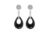 Sterling Silver Rhodium Plated Black Ceramic Round Zirconia Teardrop Earrings