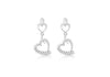 Sterling Silver Rhodium Plated Zirconia  Double-Heart Drop Earrings