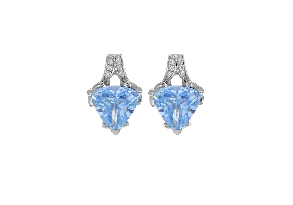Sterling Silver Rhodium Plated White and Blue Zirconia  Stud Earrings