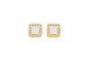 Sterling Silver Yellow Gold Plated Zirconia  Square Stud Earrings