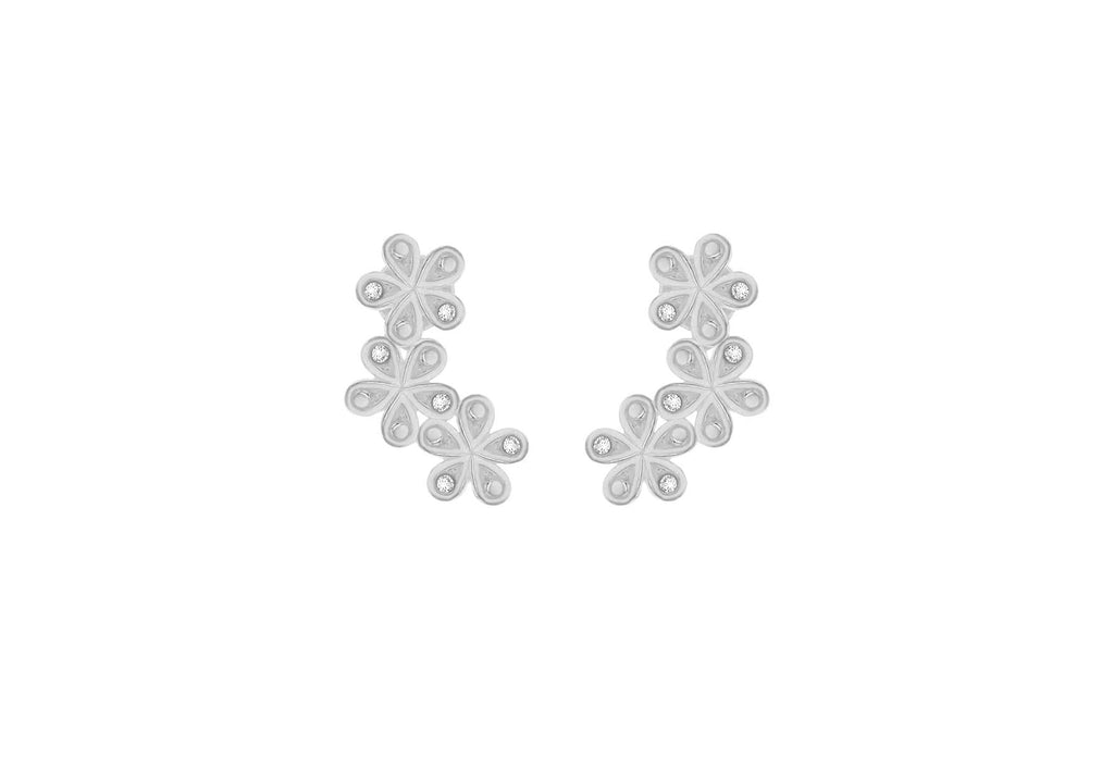 Sterling Silver Crystal Three-Flower Crawler Earrings