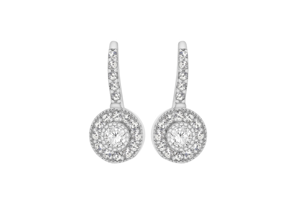 Sterling Silver Rhodium Plated Zirconia  Lever Bak Earrings