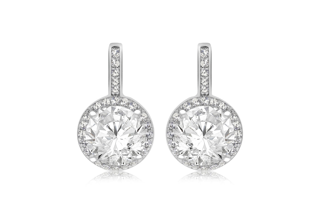 Sterling Silver Rhodium Plated Zirconia  9.3mm x 15.6mm Drop Earrings