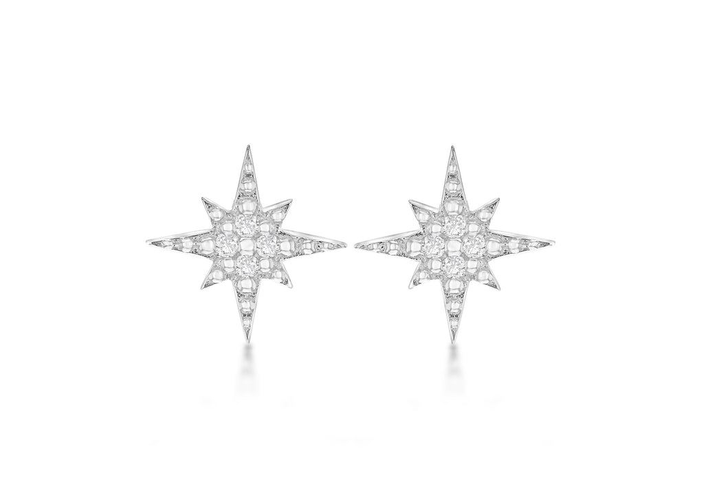 Sterling Silver Rhodium Plated Zirconia  Set ompass Star Stud Earrings