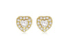Sterling Silver Yellow Gold Plated Zirconia  Set Heart Stud Earrings
