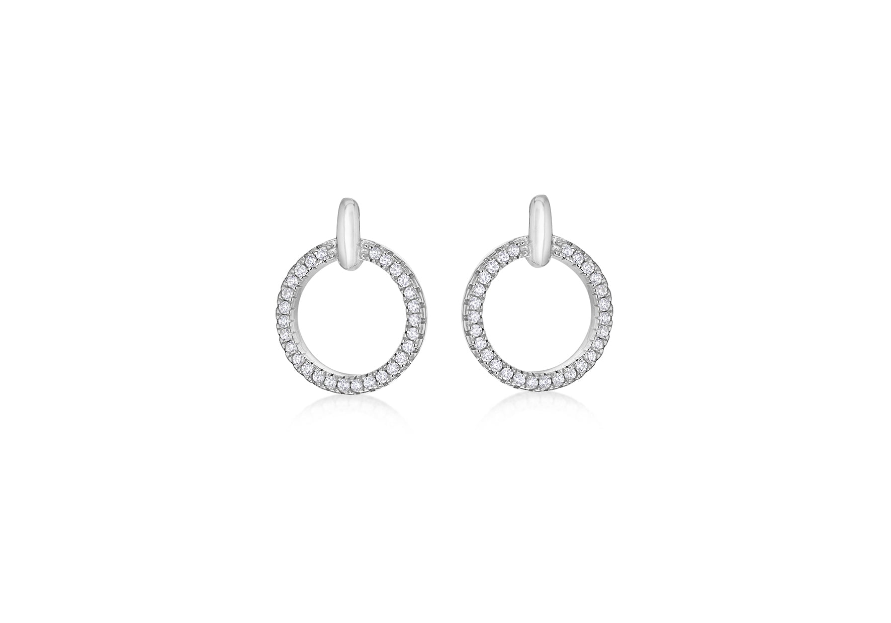 Sterling Silver Rhodium Plated Zirconia Circle & Bar Stud Earrings
