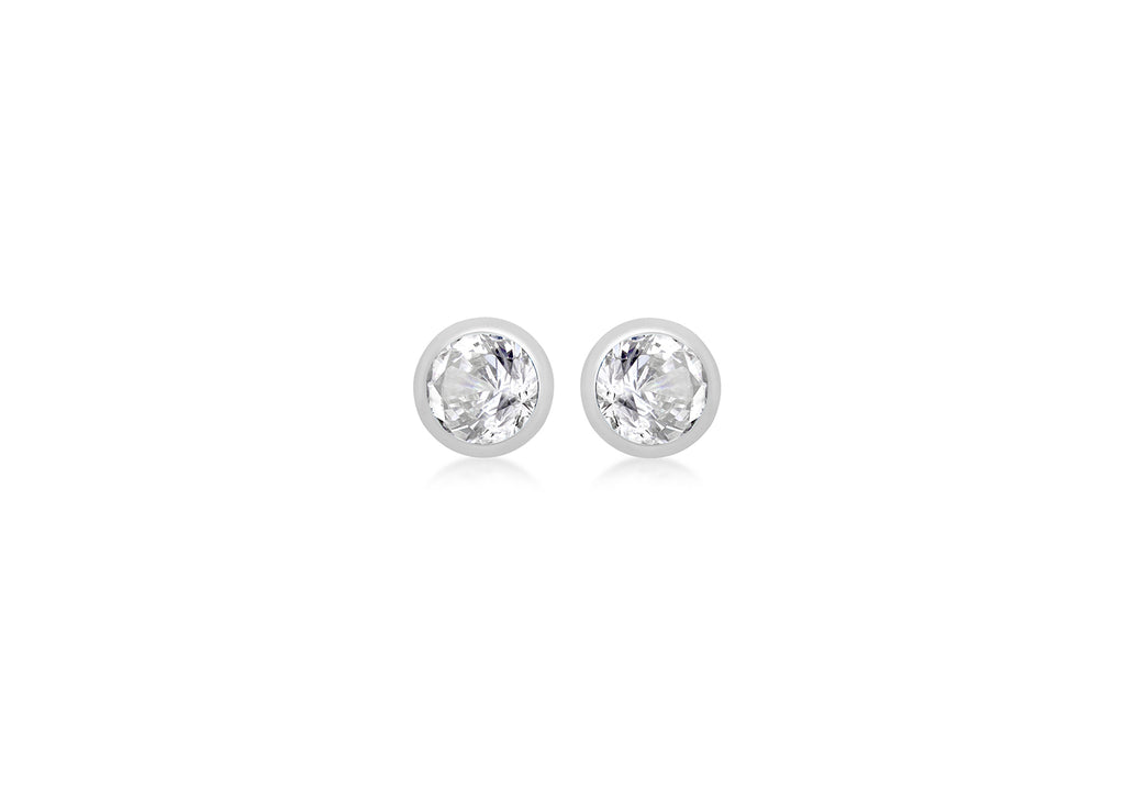 Sterling Silver White  Zirconia April Birthstone Stud Earrings