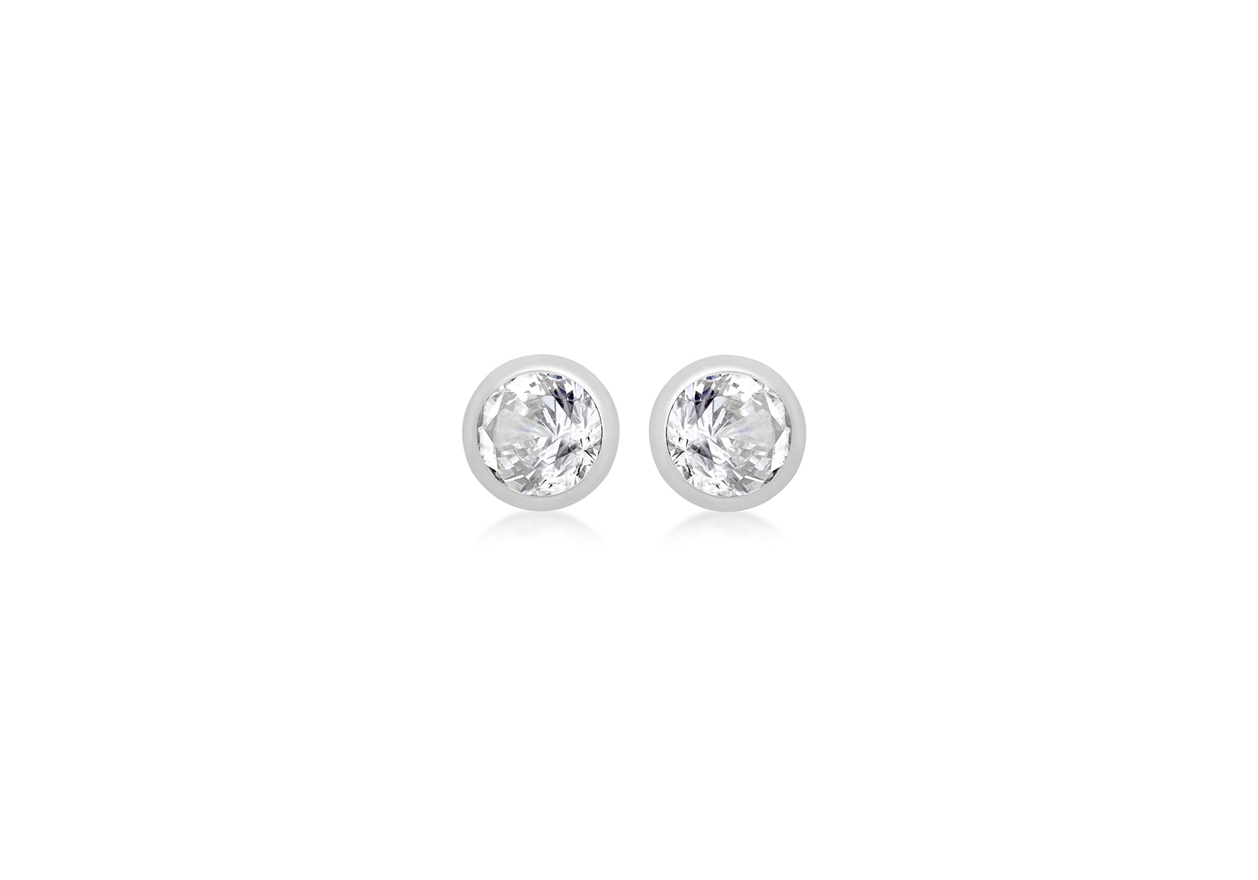 Sterling Silver White  Zirconia April Birthstone Stud Earrings