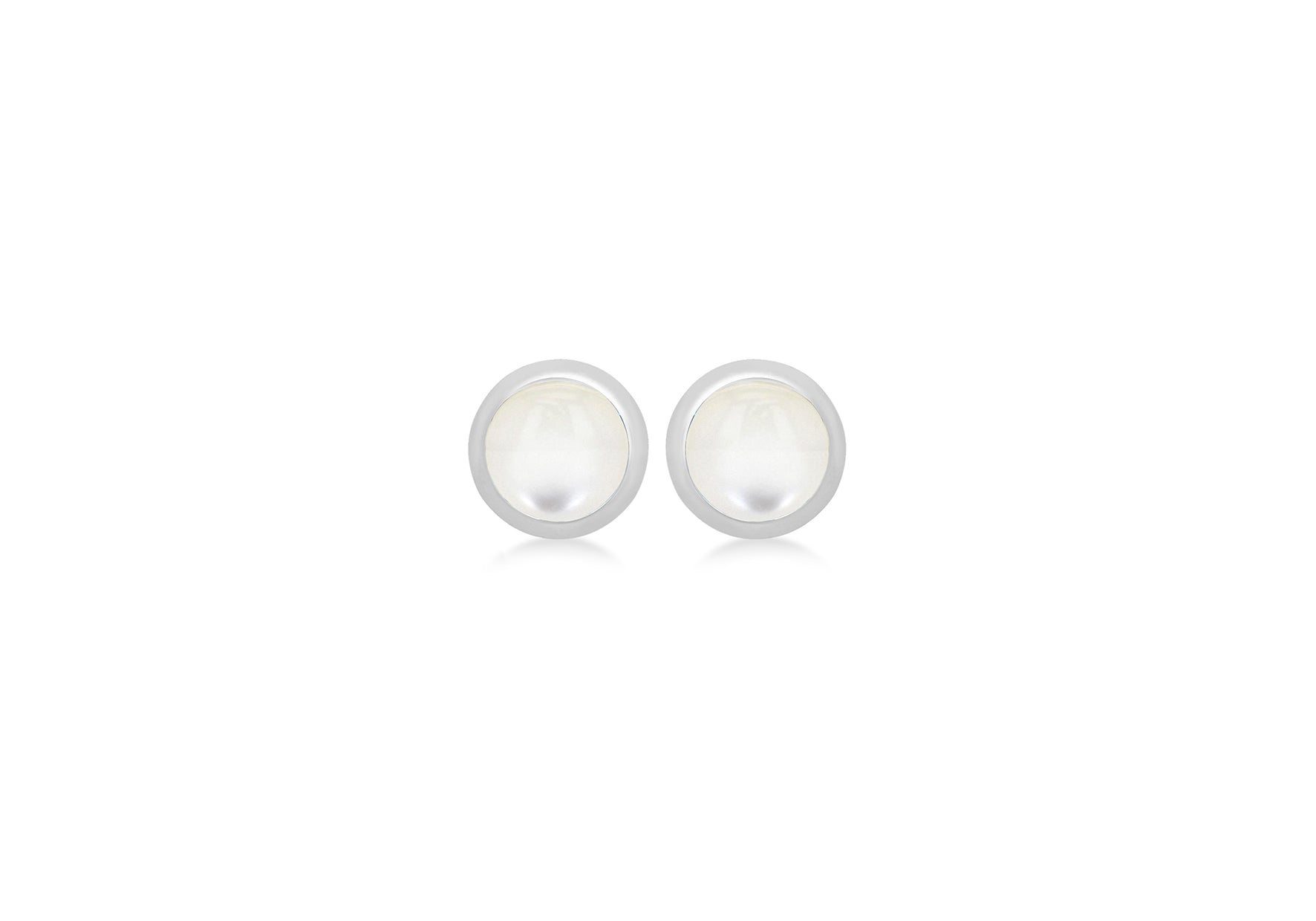 Sterling Silver White Cabochon Mother of Pearl June Birthstone Stud Earrings