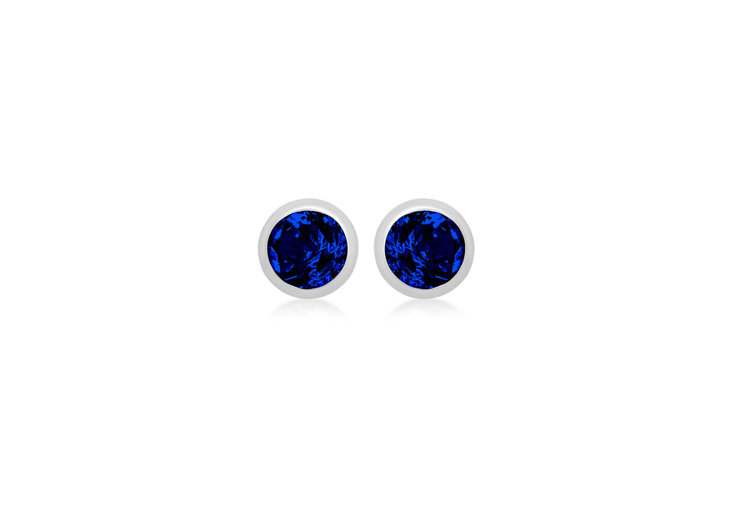 Sterling Silver Blue 3mm Zirconia  September Birthstone Stud Earrings