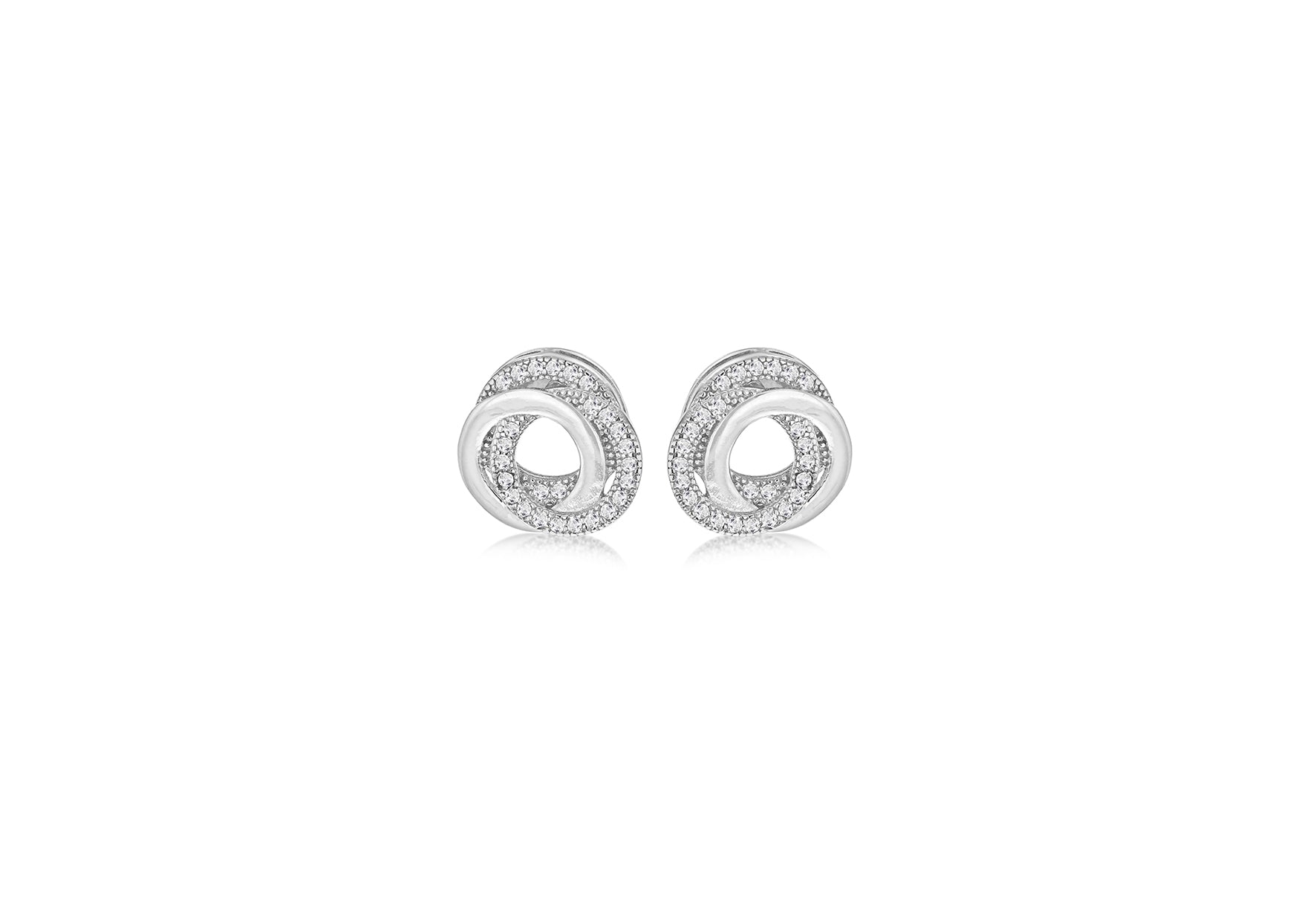 Sterling Silver Rhodium Plated Zirconia Linked Rings Stud Earrings