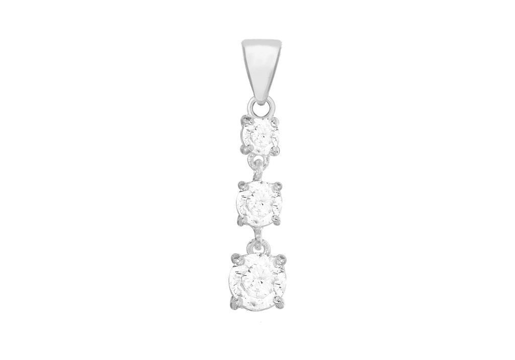 Sterling Silver Graduated Triple Zirconia  Drop Pendant