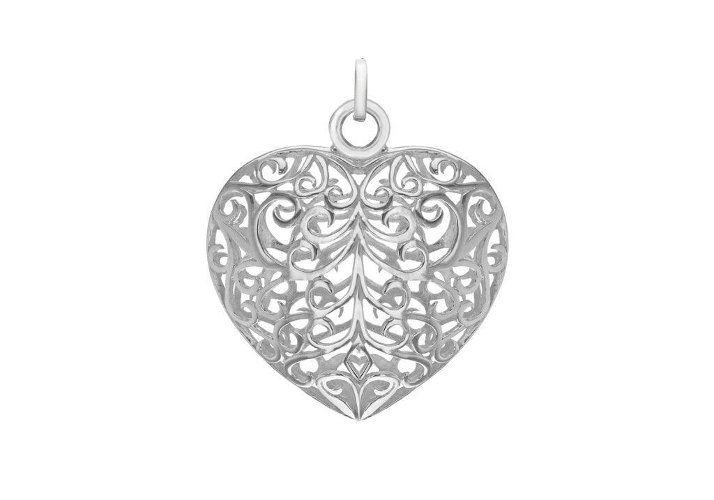Sterling Silver 32.4mm x 38.8mm CutoCut Puffed Heart Pendant