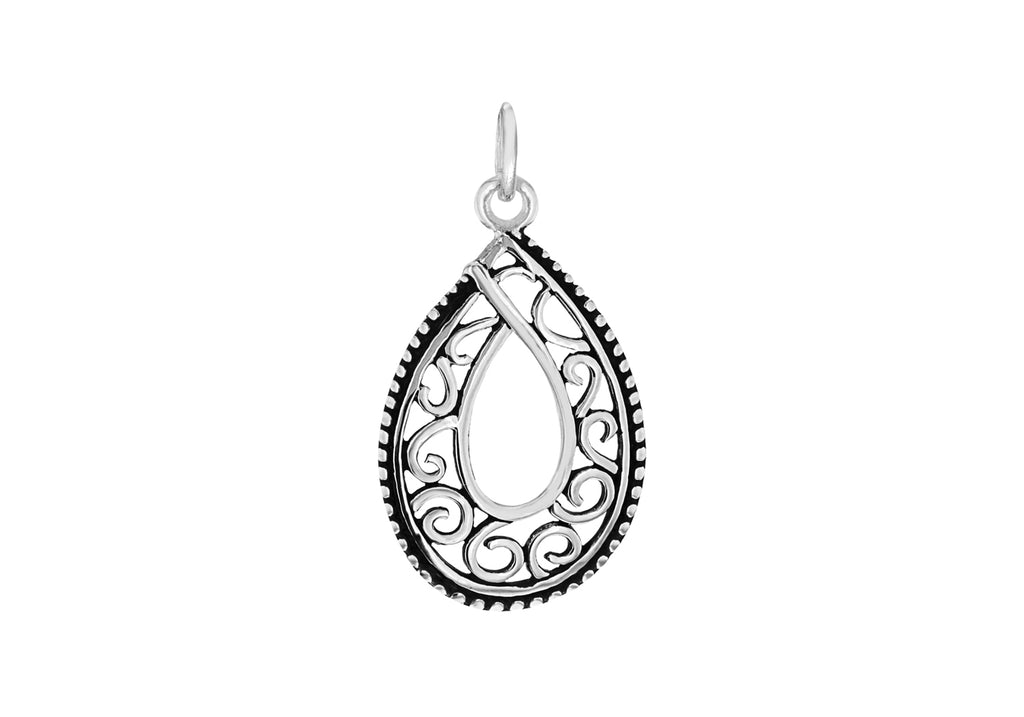 Sterling Silver Oxidised Filigree Teardrop Pendant 