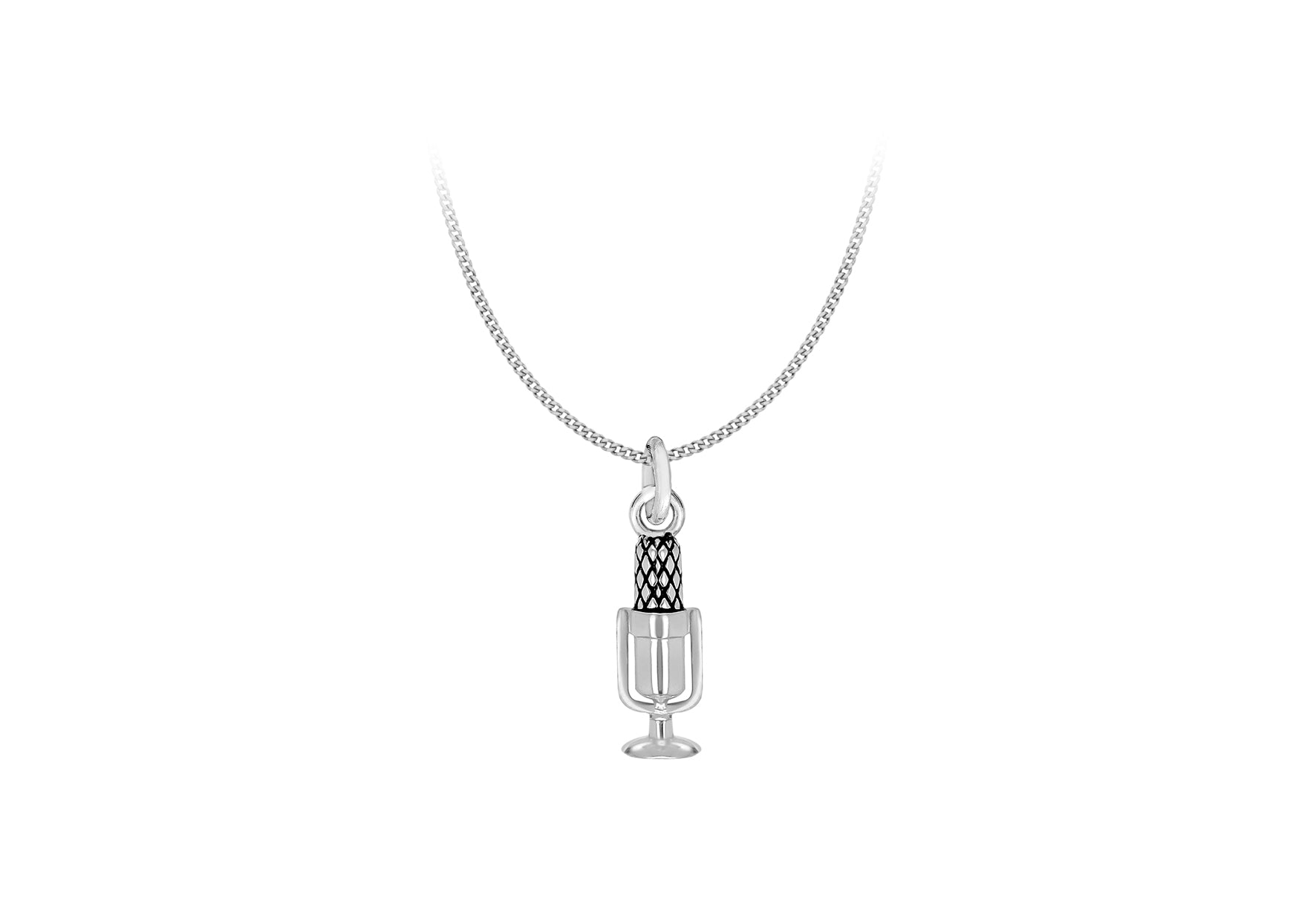Sterling Silver 11.8mm x 27.4mm Retro Mirophone Pendant