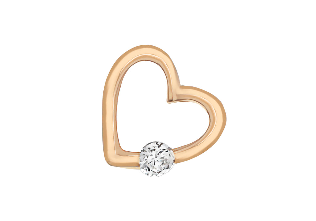 Sterling Silver Rose Gold Plated Zirconia  14mm x 13mm Floating Heart Pendant