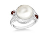 Sterling Silver Natural Pearl & White and Red Zircona Ring 