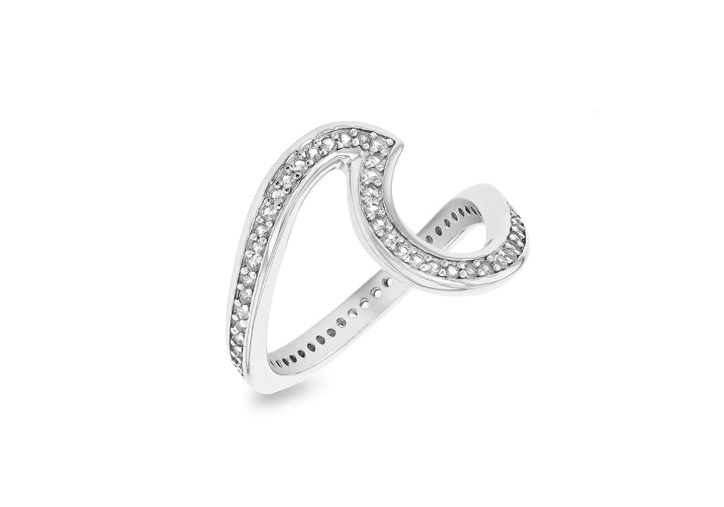 Sterling Silver White Zirconia Ripple Wave Ring