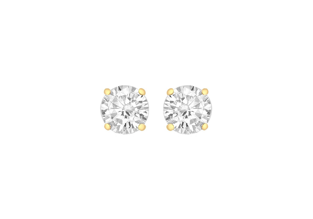 Sterling Silver Yellow Gold Plated 9mm Round Zirconia  Claw Stud Earrings