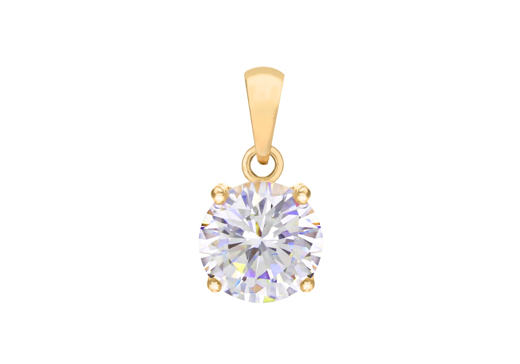 Sterling Silver Yellow Gold Plated Round Zirconia  Stone Claw Pendant