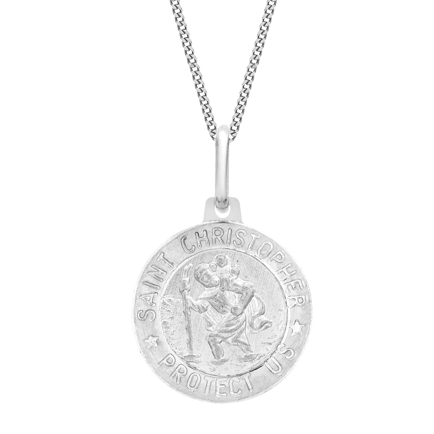 9ct White Gold St Christopher Round Medal Satin Pendant