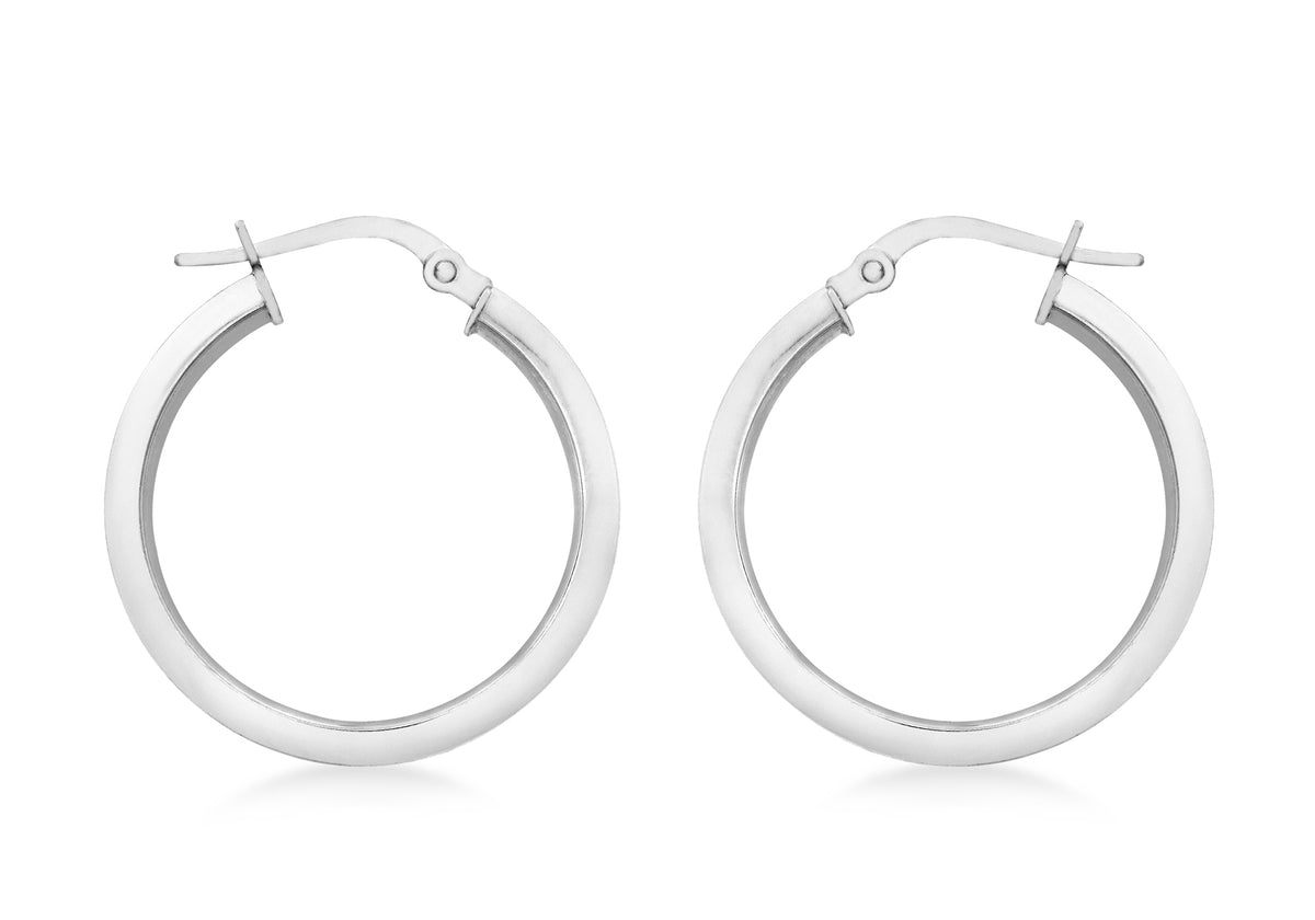 9ct White Gold 22mm Square Tube Hoop Earrings