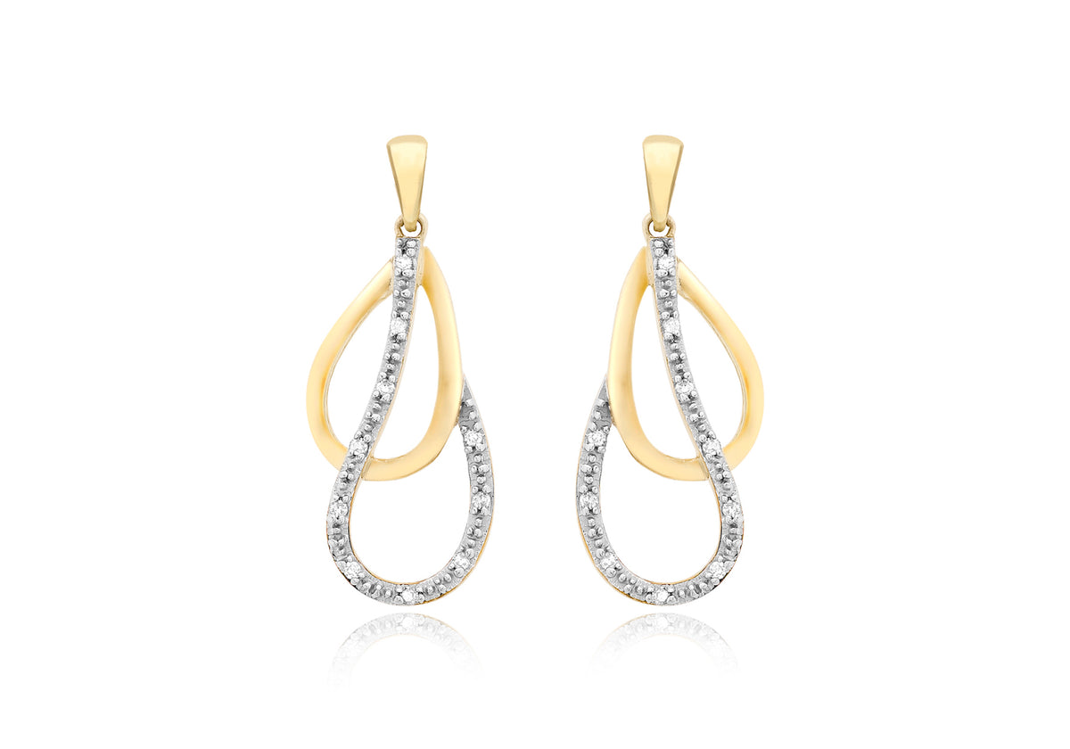 9ct Yellow Gold 0.06t Diamond Double Teardrop Earrings