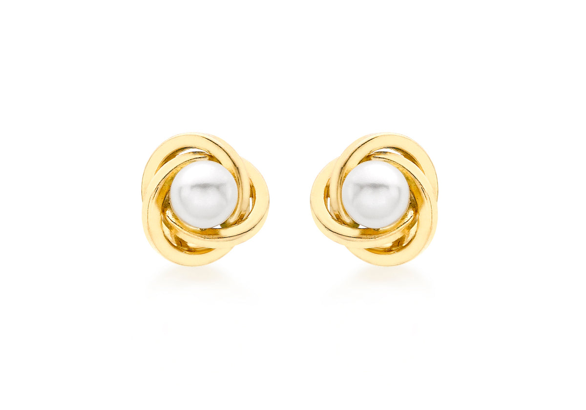 9ct Yellow Gold Solenne Pearl Knot Stud Earrings