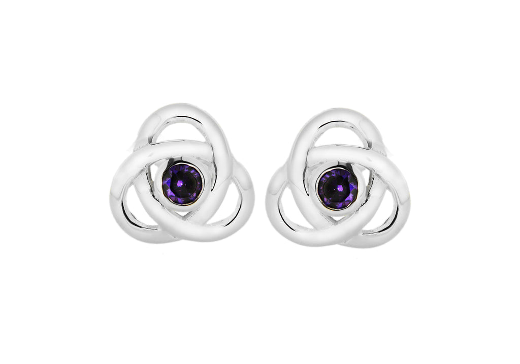 Sterling Silver 11mm Amethyst Zirconia  Knot Stud Earrings