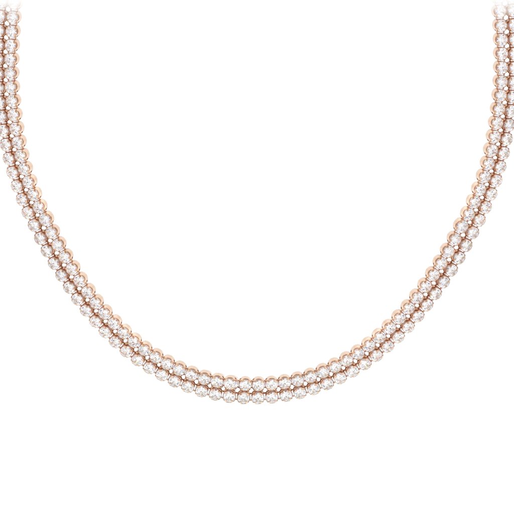 Rose Gold Plated Sterling Silver Double Row Zirconia Tennis Necklace