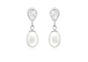 9ct White Gold Pearl Zirconia Teardrop Earrings