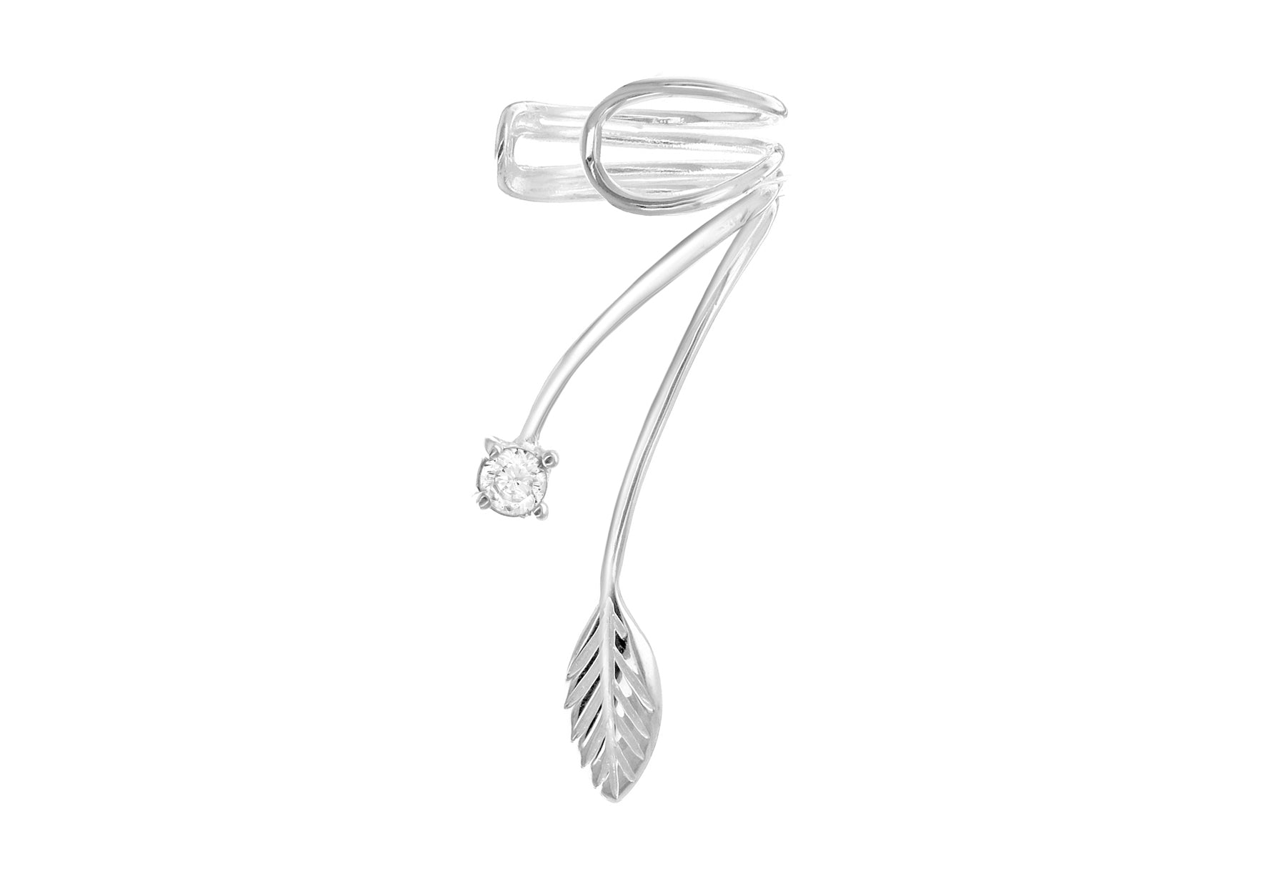 Sterling Silver Wire Leaf and Purple Zirconia Ear Cuff